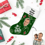 Snowflake Pine Tree Green Christmas Stocking Christmas Gift Custom Name And Photo Best Dad
