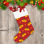 Holly Berries Branches Yellow Stars And Bells On Red Background Christmas Stocking