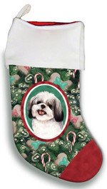 Shih Tzu Silver Portrait Tree Candy Cane Christmas Stocking Christmas Gift Red And Green