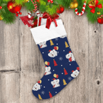 Elephant In Winter Costume On Deep Blue Christmas Stocking