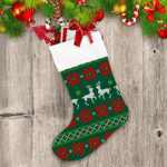Knitted Reindeer And Red Poinsettia Christmas Christmas Stocking Christmas Gift