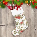 Retro Watercolor Painted Red Berries And Leaves Branches Christmas Stocking