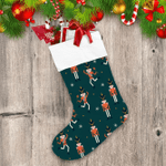 Christmas Pattern Snowflakes And Nutcrackers On Dark Green Background Christmas Stocking