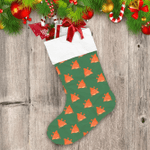 Illustrated Orange Bells On Green Background Pattern Christmas Stocking