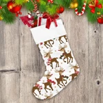 Christmas Reindeer Wear Colorful Scarf And Star Christmas Stocking