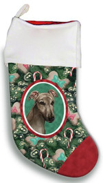 Cool Greyhound Grey Christmas Gift Christmas Stocking Candy Cane Dark Green And Red