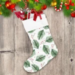 Abstract Watercolor Floral Leaf And Red Berries Patteern Christmas Stocking