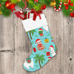 Happy Sloth With Gift And Cute Christmas Cactus Christmas Stocking