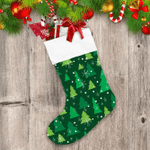 Green Christmas Trees And Snowflakes And Snowball Christmas Stocking