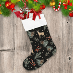 Dark Forest Deer Animals With Green Fir Pine Twigs And Berries Christmas Stocking