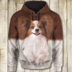 Papillon Cute Face 3D All Over Print Hoodie, Zip-up Hoodie