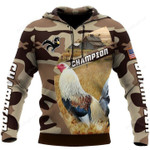Champion Rooster Camo Camouflage 3D All Over Printed Hoodie, Zip- Up Hoodie