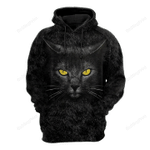 Black Cat Face Graphic 3D All Over Printed Hoodie, Zip- Up Hoodie