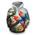 Parrot 3D All Over Printed Hoodie, Zip- Up Hoodie