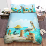 The Wild Animal - The Pelican Looking At The Cat Bed Sheets Spread Duvet Cover Bedding Sets
