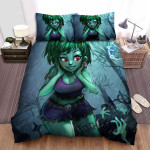 Halloween Adorable Zombie Girl In Rain Bed Sheets Spread Duvet Cover Bedding Sets