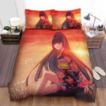Hell Girl Ai Enma Sitting On A Rock Art Painting Bed Sheets Spread Duvet Cover Bedding Sets