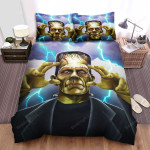 Halloween Frankenstein In Lightning Background Bed Sheets Spread Duvet Cover Bedding Sets