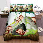 The Wild Animal - 5 Monkeys Enjoying Their Lives Bed Sheets Spread Duvet Cover Bedding Sets