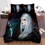 Halloween Platinum Hair Vampire Girl Portrait Bed Sheets Spread Duvet Cover Bedding Sets