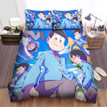 Mr. Osomatsu The Sextuplets In Blue Suits Bed Sheets Spread Duvet Cover Bedding Sets