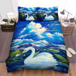 The Wild Animal - The Swan Swimming Along The Mountain Bed Sheets Spread Duvet Cover Bedding Sets