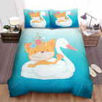 The Wild Animal - The Fox On The Swan Float Bed Sheets Spread Duvet Cover Bedding Sets
