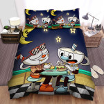 Cuphead - Cuphead And Mugman Eating Art Bed Sheets Spread Duvet Cover Bedding Sets