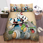 Cuphead - The Mugman Driving Car Bed Sheets Spread Duvet Cover Bedding Sets
