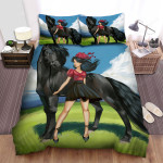 The Natural Animal - The Black Horse And The Black Dress Girl Bed Sheets Spread Duvet Cover Bedding Sets