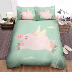 The Cute Animal - The Pig Flying So Happy Bed Sheets Spread Duvet Cover Bedding Sets