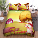 The Cute Animal - The Pig From A Farm Bed Sheets Spread Duvet Cover Bedding Sets