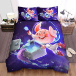 The Farm Animal - The Pig Astronaut Collecting Money Bed Sheets Spread Duvet Cover Bedding Sets
