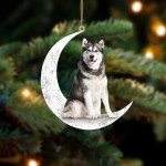 Siberian Husky 2-Sit On The Moon-Two Sided Ornament