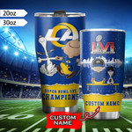 Los Angeles Rams Snoopy & Charlie Brown Super Bowl LVI Champions 2021 Custom Name Tumblers Cup 20 30 oz - TP
