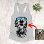 Beach Palm Trees Umbrella Sketch Dog Customized Women's Tank Top For Dog Mama Pet Owner