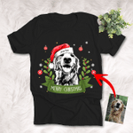 Customized Christmas 2021 Sketch Pet Portrait Vintage Ribbon T-Shirt Gift For Christmas