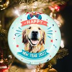 Xmas Happy New Year 2022 Custom Pet Portrait Ornament, Christmas Ornament