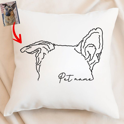 Personalized Dog Ears Outline Hand Drawing Women Pillow Case for Dog Lover, Dog Mom, Gift for Dog Lover