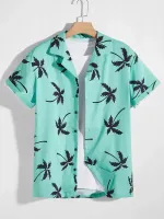 Men Tropical Print Button Through Shirt Hawaiian Shirt