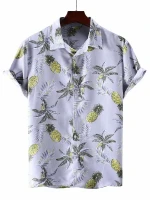 Men Random Pineapple Print Shirt Hawaiian Shirt