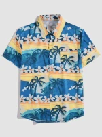 Men Hawaiian Print Button Up Shirt Hawaiian Shirt