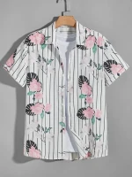 Men Floral Striped Print  Hawaiian Shirt