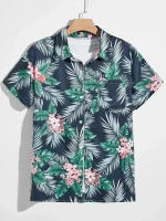 Men Floral And Tropical Print Button Front Shirt Hawaiian Shirt