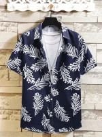Men Hawaiian Shirtpc Tropical Print Button Up Shirt Hawaiian Shirt