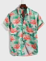Men Flamingo Tropical Print Shirt Hawaiian Shirt
