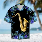 Blue Flower Saxophone Hawaiian Shirt