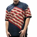 Men s Patriotic Waving American Flag 100 Cotton Polo Shirt