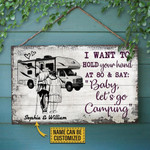 Personalized Camping Sketch Class C Hold Your Hand Customized Wood Rectangle Sign