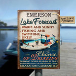 Personalized Fishing Lake Forcast Warm And Sunny Customized Classic Metal Signs